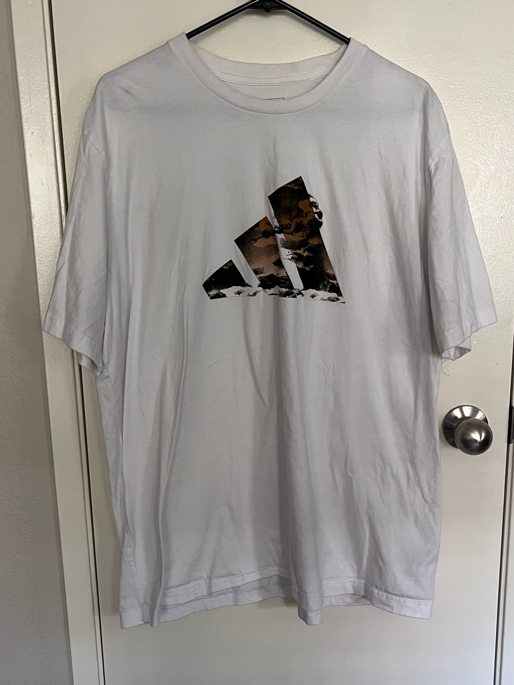 adidas White Short Sleeve Tee with Brown/Black Logo